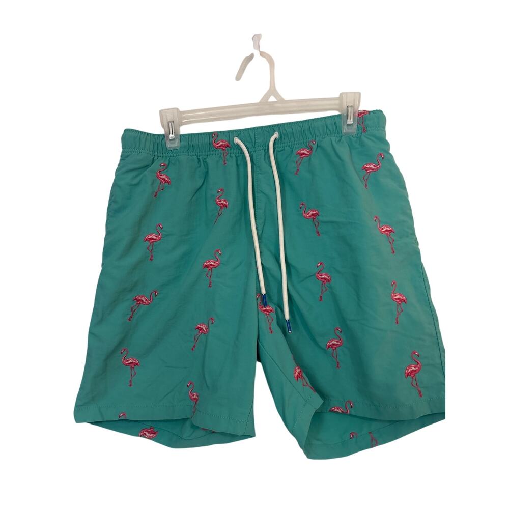 Mens Tommy Bahama Swim Drawstring Trunks Teal with Pink Flamingos Size M